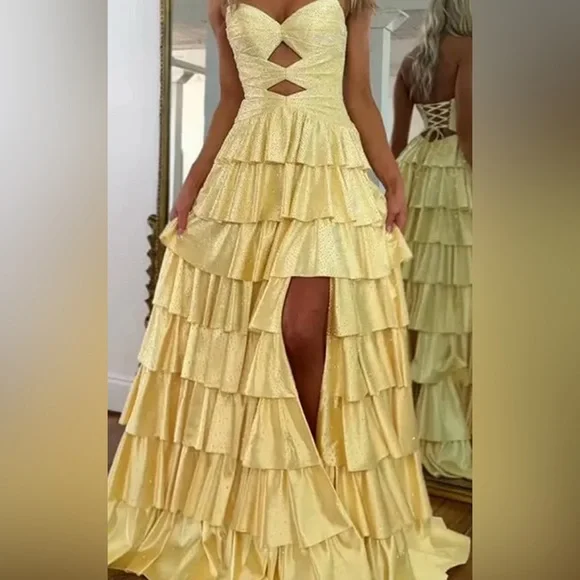 Yellow Sherri Hill 5741 Dressworn once SO pretty and sparkly in person